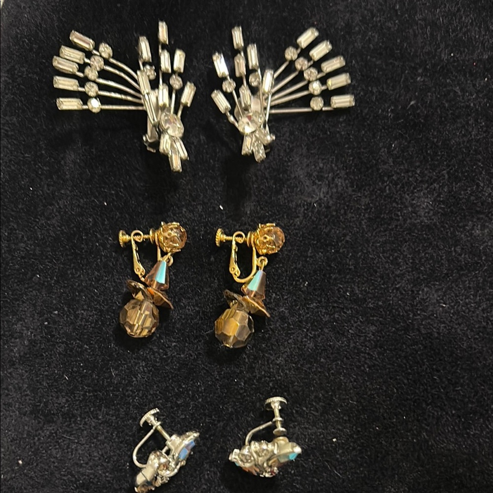 Vintage Crystal and Gold Clip-On Earrings Set